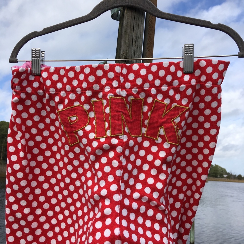 VS Pink flannel pjs bottoms red L pants polka dot